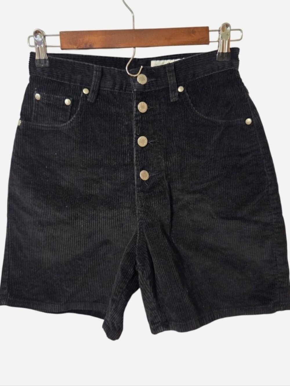 Vintage 90s Black Corduroy High Rise Button-Fly Shorts